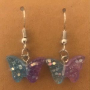 Purple blue Glitter Resin Butterfly Earrings
